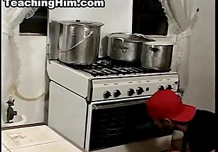 Stud sucks cock and gets fucked anally in the kitchen